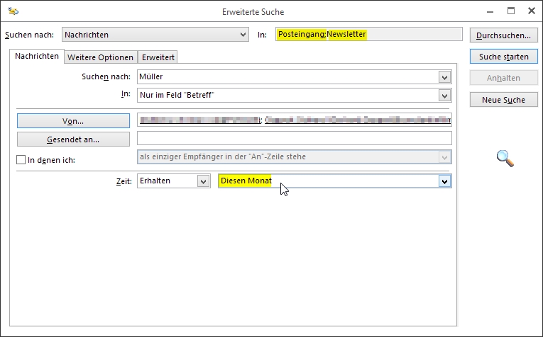 Outlook Erweiterte Suche